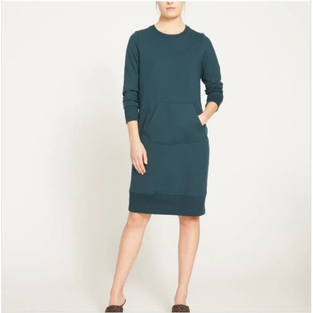 Universal Standard Bree Sweatshirt Dress Dark Teal Blue Long Sleeve Pocket XL